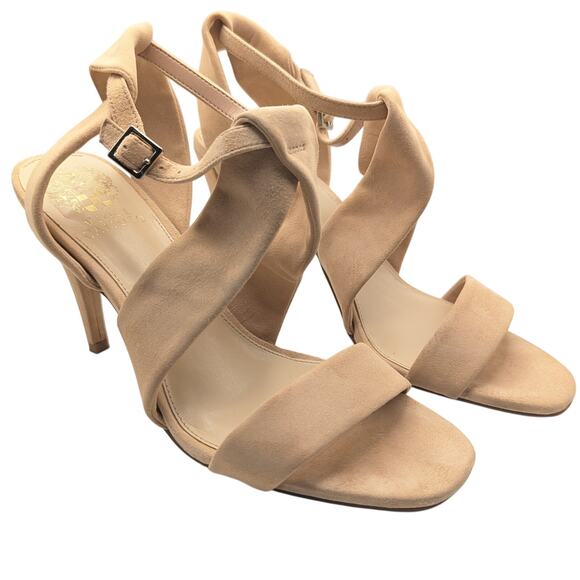 Vince Camuto Shoes - Vince Camuto Kalinte Biscuit Beige Suede Open Toe Ankle Strap Heels Size 8.5